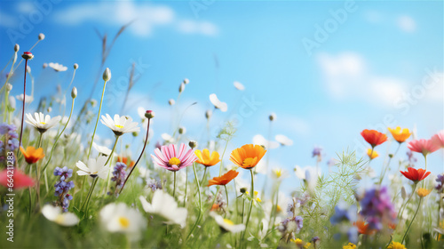 meadow with flowers and blue bright sky © Maizal