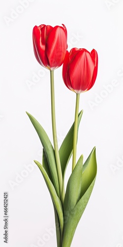 Red tulips isolated on white background.