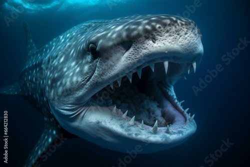 Mouth of magnificent ocean predator. Generative AI