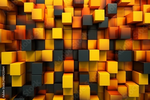 Vibrant 3D block pattern with orange and yellow tones. Modern tech wallpaper. Generative AI