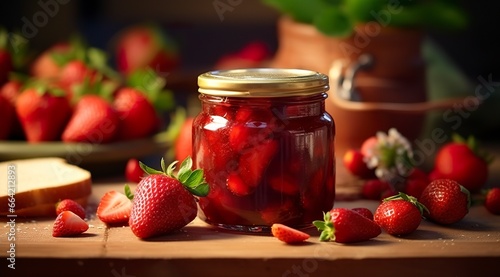 Strawberry jam and fresh berries.