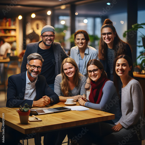 Happy businesspeople smiling cheerfully during a meeting in a creative office, Group of successful business professionals working as a team in a multicultural workplace