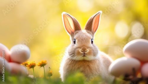 Easter Bunny with beautiful Spring Nature. © Ahasanara