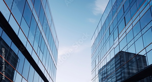 Two modern buildings with glass windows. Architecture design of buildings.