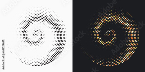 Halftone circular frame logo set. Circle dots isolated on the white background. Fabric design element. Halftone circle dots texture. Vector design element for various purposes.	