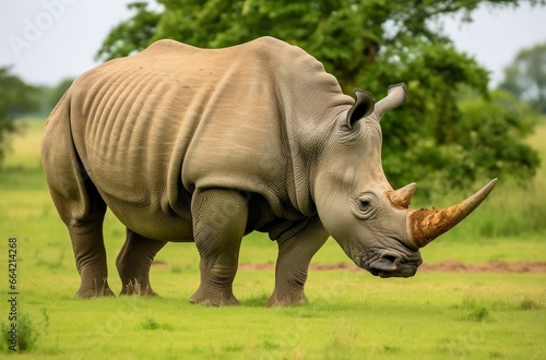 White Rhino grazing.