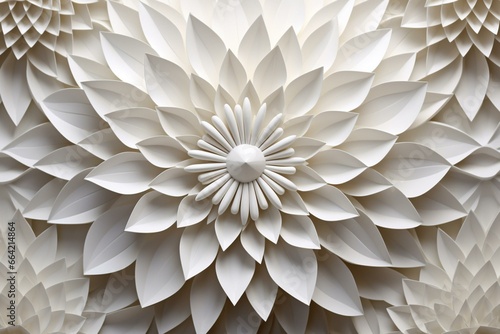 Intricate white 3D rosette pattern with decorative light background. Generative AI