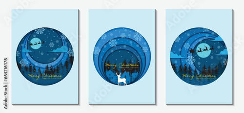 Merry Christmas template background cover design in paper cut style. Ideas for magazines, brochures and posters. Vector Illustrator EPS.