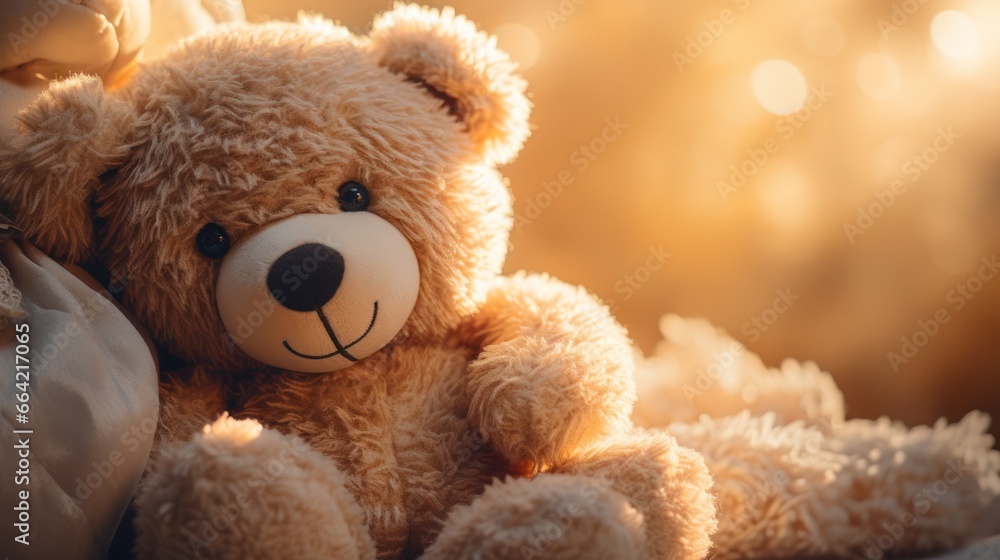 A plush teddy bear sits with an inviting embrace, a symbol of comfort and childhood memories A plush teddy bear sits with an inviting embrace, a symbol of comfort and childhood memories