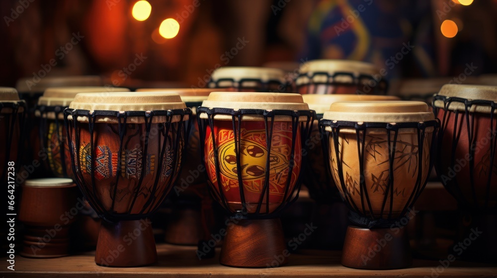 The rhythmic beats of African drums resonate - obrazy, fototapety, plakaty 