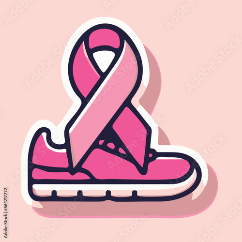 Vector of breast cancer awareness pink ribbon on a sneaker
