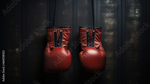 Leather boxing gloves hang, bearing the marks of intense training © PRI