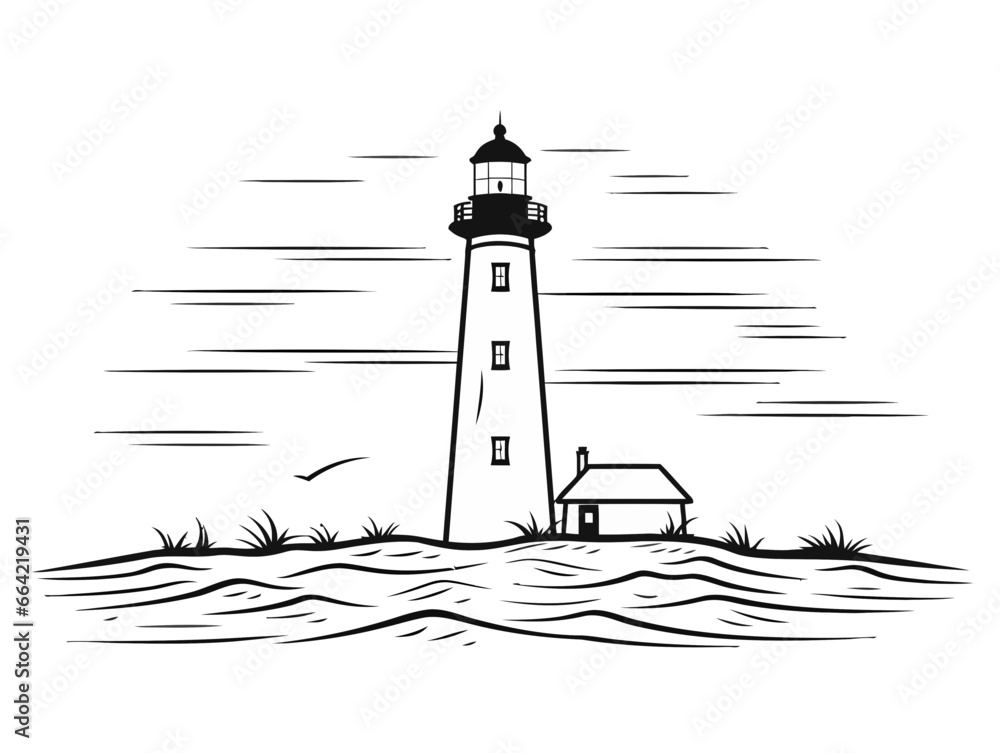 Doodle Tybee Island Lighthouse, cartoon sticker, sketch, vector, Illustration, minimalistic