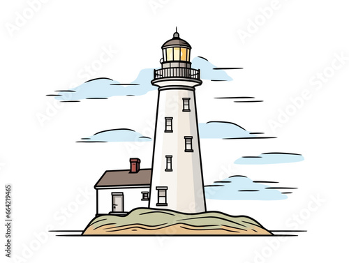 Doodle Tybee Island Lighthouse, cartoon sticker, sketch, vector, Illustration, minimalistic