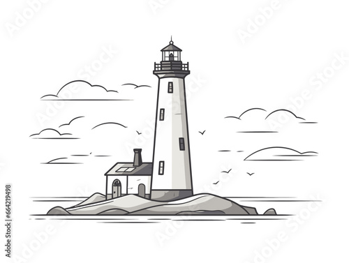 Doodle Tybee Island Lighthouse, cartoon sticker, sketch, vector, Illustration, minimalistic