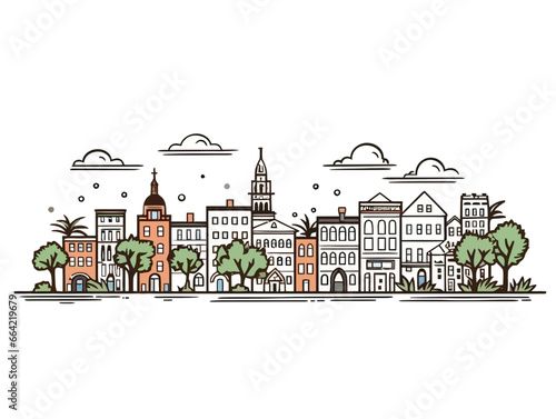 Doodle Historic Savannah, cartoon sticker, sketch, vector, Illustration, minimalistic