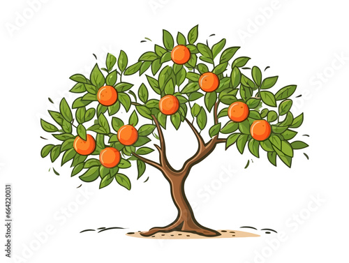Doodle Georgia peach tree, cartoon sticker, sketch, vector, Illustration, minimalistic