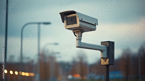 Security video camera on the road fines for speeding fast cars