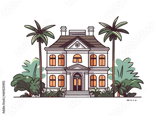 Doodle Antebellum house, cartoon sticker, sketch, vector, Illustration, minimalistic