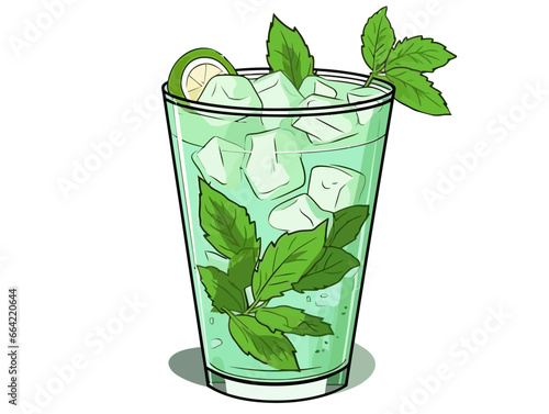 Doodle Mint julep glass, cartoon sticker, sketch, vector, Illustration, minimalistic