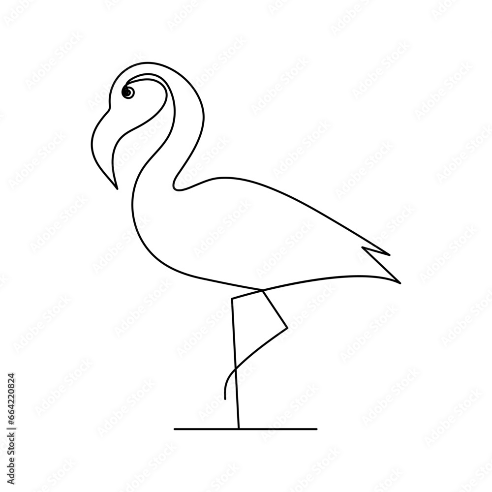 Naklejka premium Continuous One line heron bird outline vector art illustration and flamingo single line art drawing