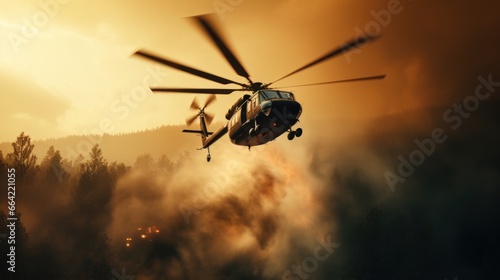 Helicopters survey flight to help extinguish forest fires. © sawitreelyaon