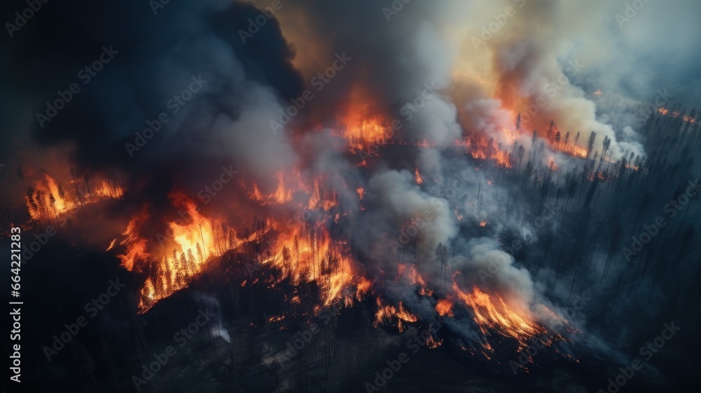Great wildfire burning the a large forest, global crisis of climate change, protecting the world from global boiling crisis. Great wildfire burning the a large forest, global crisis of climate change, protecting the world from global boiling crisis.