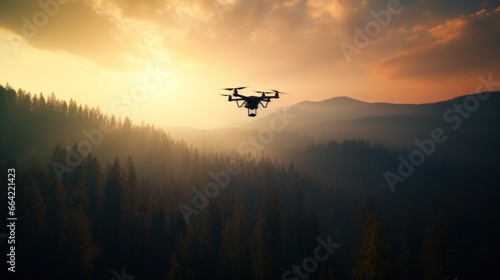 Drone to survey flight to help extinguish forest fires in great wildfire. © sawitreelyaon