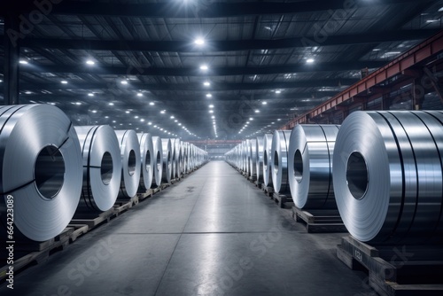 Wallpaper Mural Rolls of stainless steel sheets in the factory, in a warehouse. Torontodigital.ca