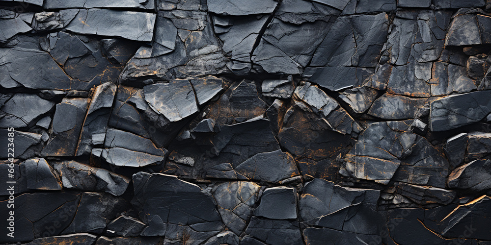 Volumetric rock texture with cracks. Black stone background Volumetric rock texture with cracks. Black stone background