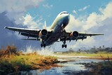 Airplane landing. Generative AI