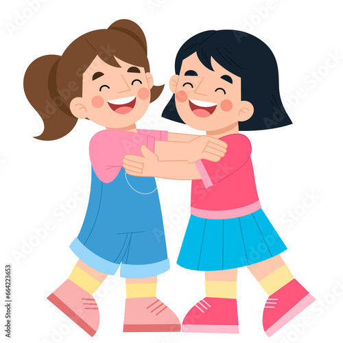 Girls hugging each other cartoon illustration