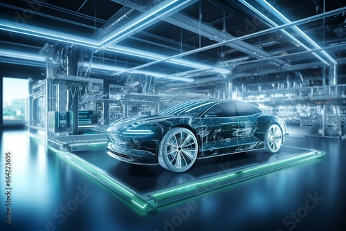 Production of electric vehicles in a sustainable factory for a greener future with zero carbon emissions by 2050. Generative AI