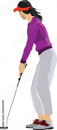 Golfer hitting ball with iron club. Vector illustration