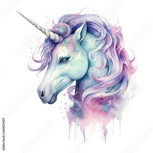 Watercolor fantasy unicorn clip art.