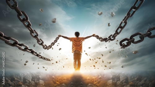 This illustration captures the liberating potential of new medications, allowing individuals to break free from the chains of addiction and obesity, embarking on a bright and hopeful future. photo