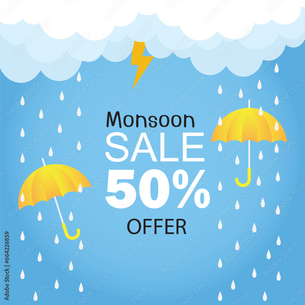 Monsoon season sale background with umbrella Monsoon season sale background with umbrella