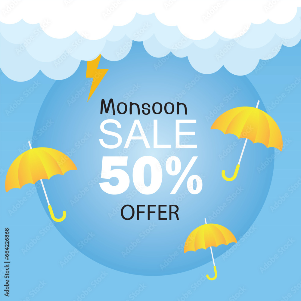 Monsoon season sale background with umbrella Monsoon season sale background with umbrella