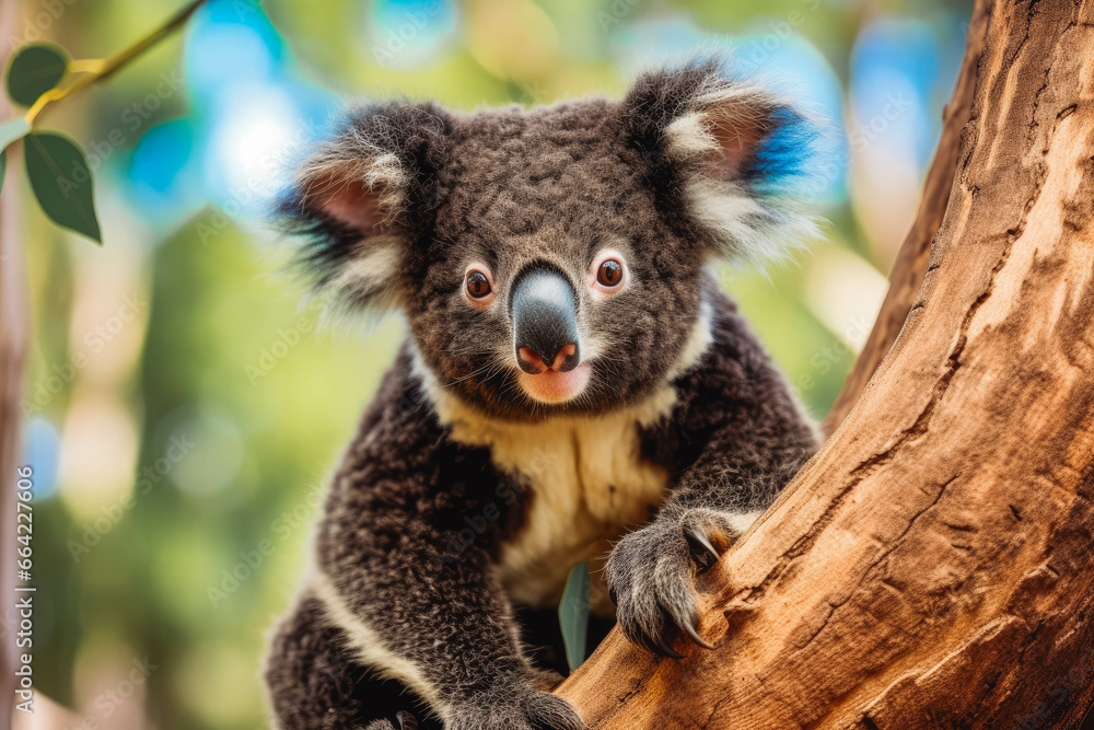Fototapeta premium Black golden koala bear. Cute small koala