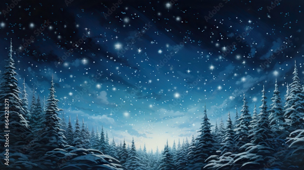 a painting of a snowy night with stars in the sky.  generative ai