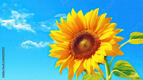  a large sunflower with a blue sky in the background.  generative ai