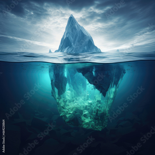 Iceberg in ocean or sea. Hidden threat or danger concept.
