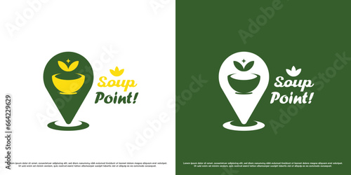 Soup point logo design illustration. Silhouette of food stall culinary cooking local traditional soup point map navigation restaurant cafe dinner. Simple flat icon minimalist modern creative subtle.