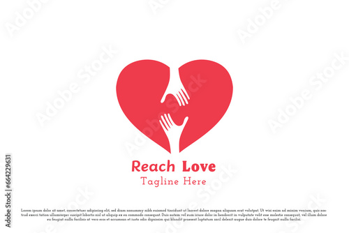 Love charity logo design illustration. Silhouette of hands helping heart love caring affection giving sharing hug feeling emotion grateful humanity. Modern minimalist flat simple warm calming icon.
