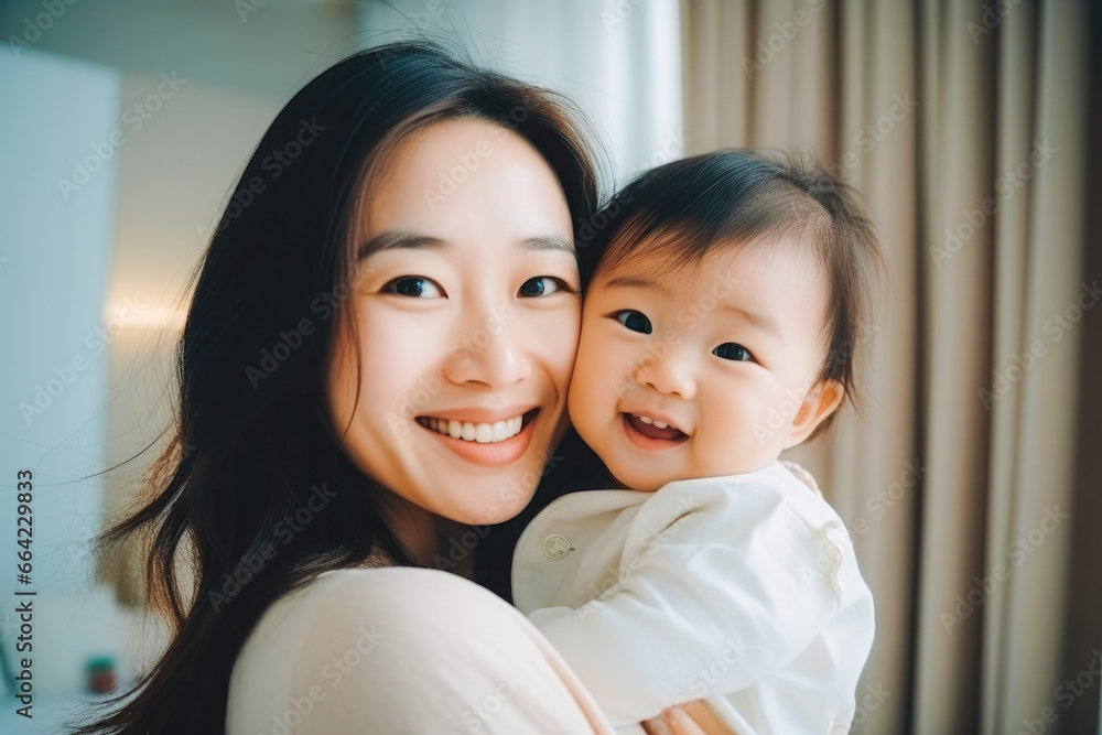 Happy cheerful ethnic mother holding her child. Happy mom holding laughing baby daughter. Happy cheerful ethnic mother holding her child. Happy mom holding laughing baby daughter.