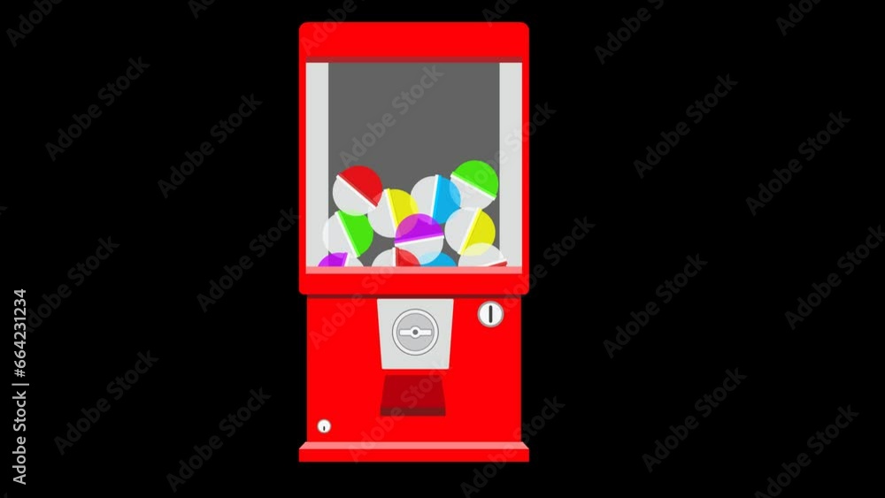 【赤色】レトロなガチャガチャマシーンのアニメーション素材(透明背景) Gacha Machine illustration animation ...
