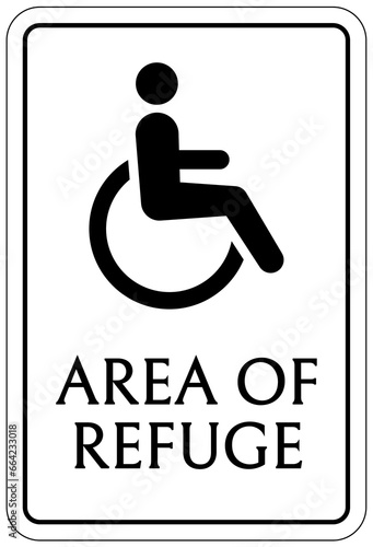 Area of refuge sign and labels disable person