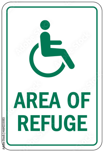 Area of refuge sign and labels disable person