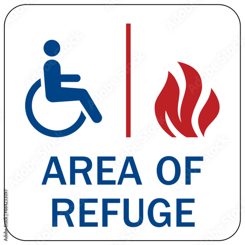 Area of refuge sign and labels disable person