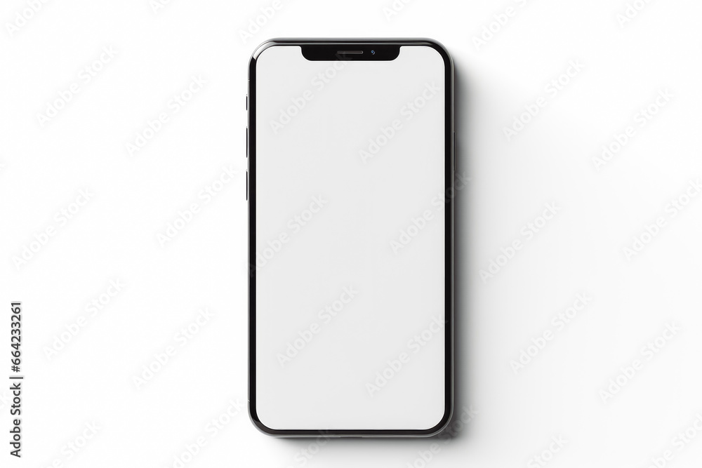 Smartphone mockup model on white background. Front view of white screen on phone mockup and white background. Smartphone mockup model on white background. Front view of white screen on phone mockup and white background.